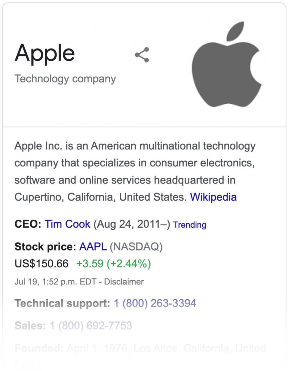 Apple's panel on the Google's SERP