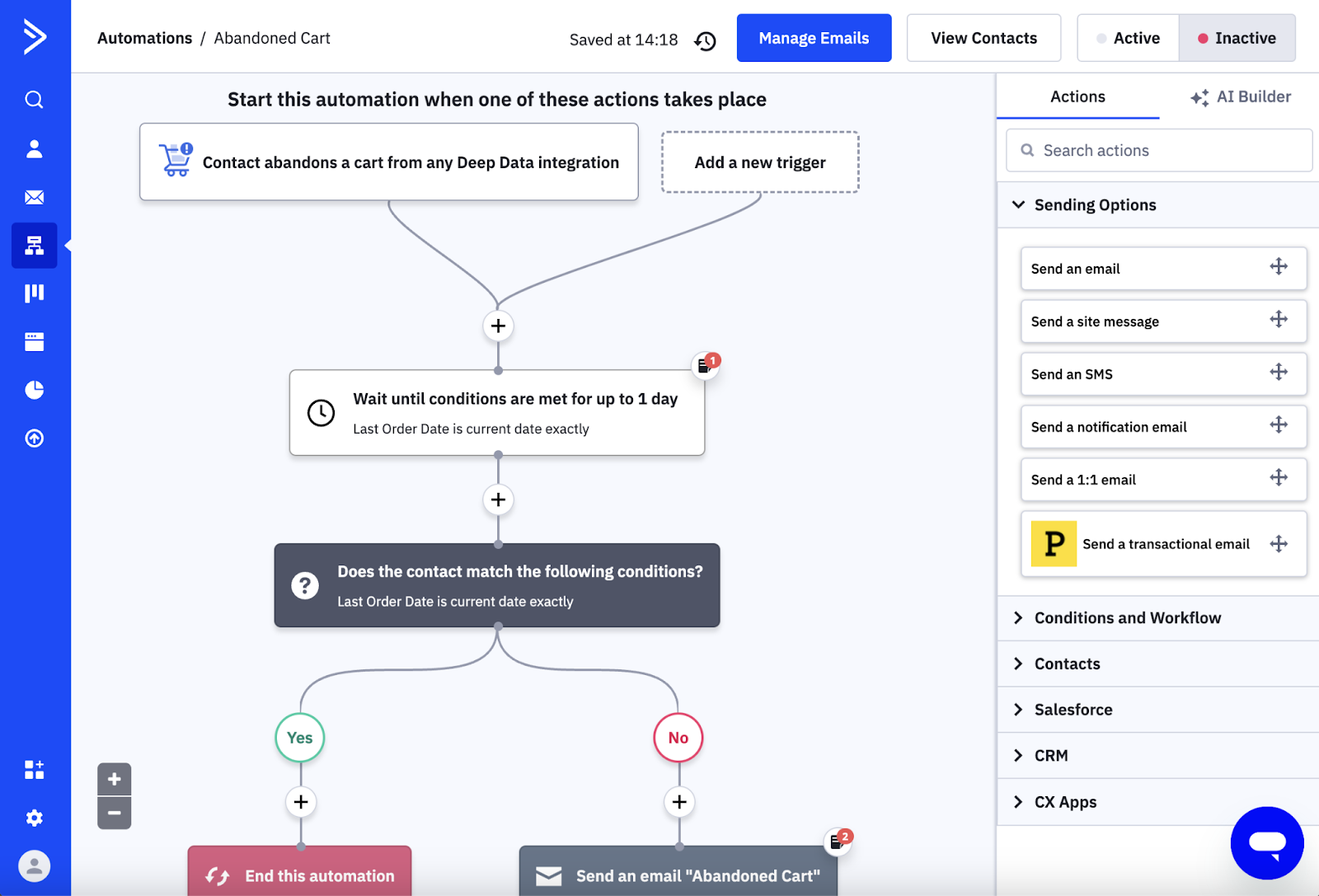 Building an email workflow in ActiveCampaign