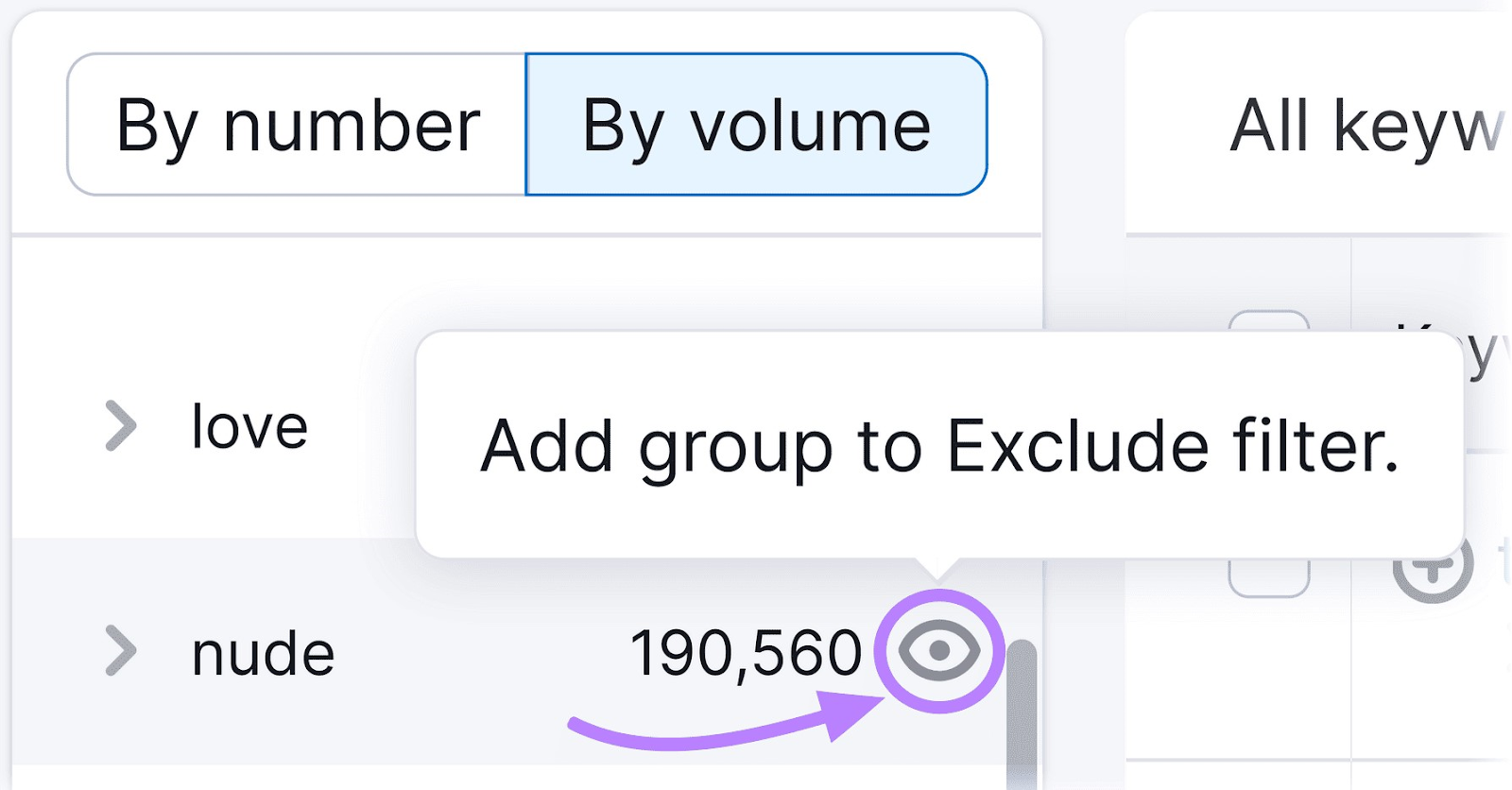 Filtering out "nude" keyword group