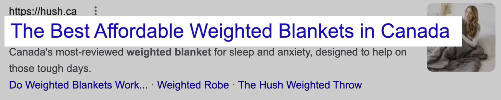 Title link that reads: "The Best Affordable Weighted Blankets in Canada"