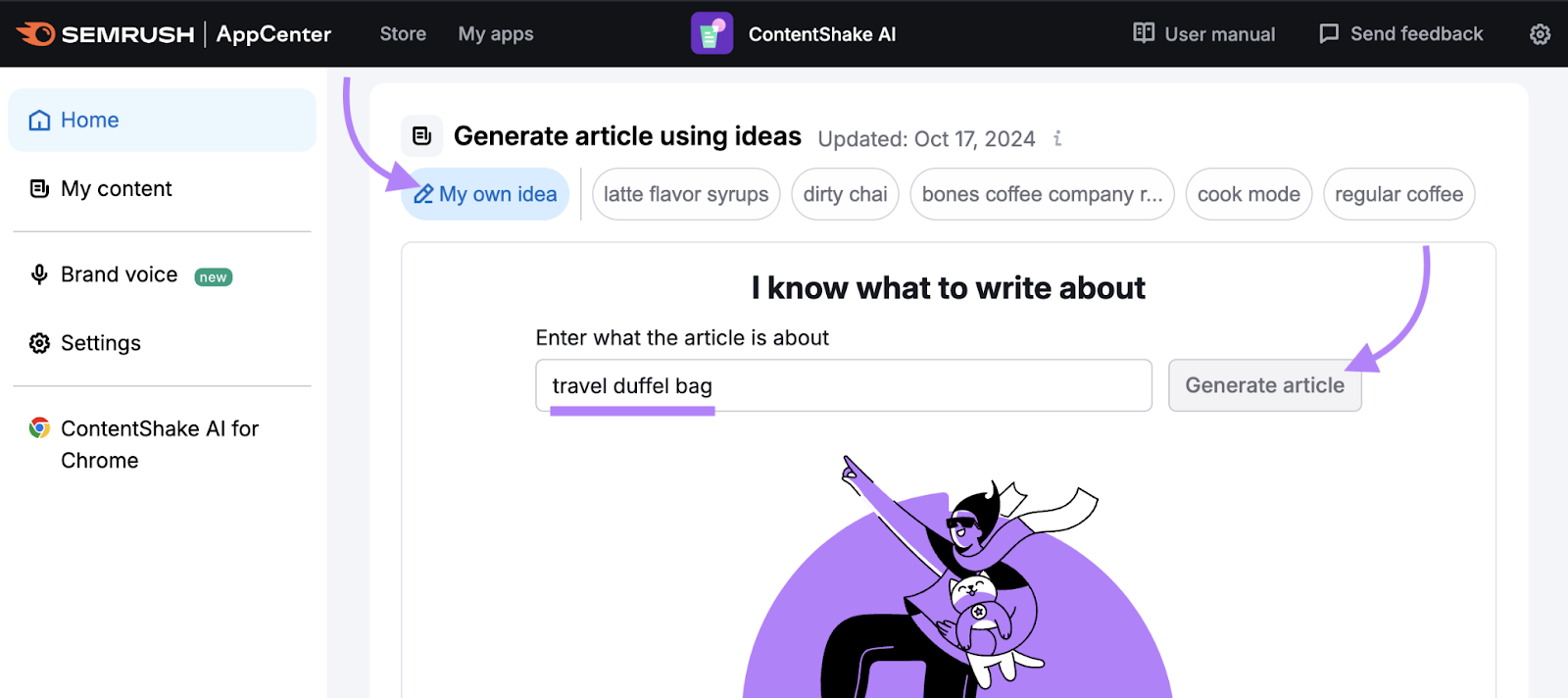 enter keyword into tool to generate article