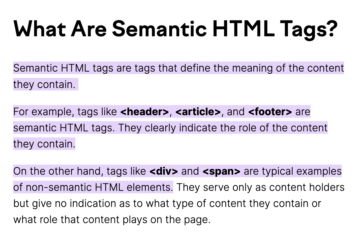 “What Are Semantic HTML Tags?” section of Semrush's guide