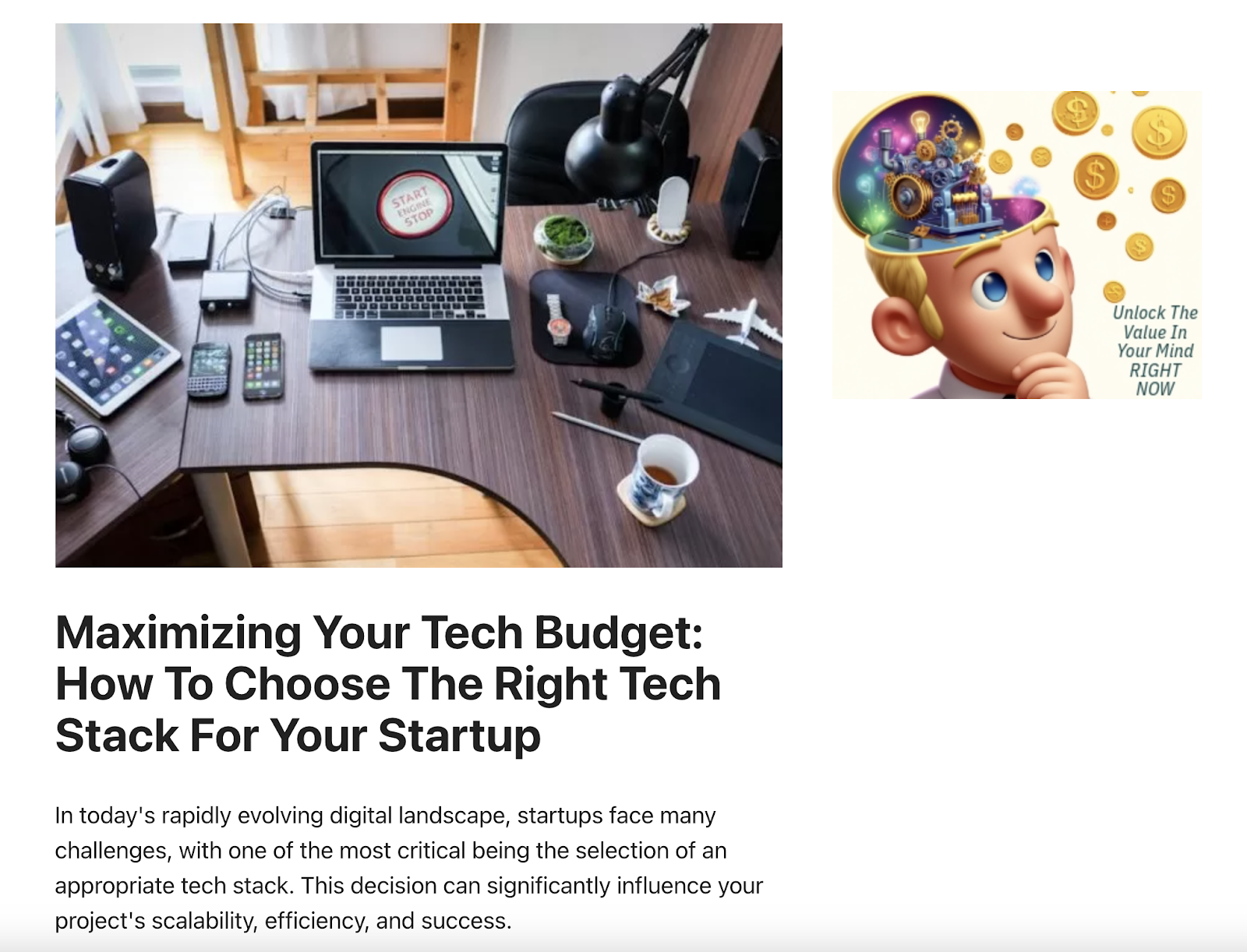 entrepreneurship blog post titled "maximizing your tech budget: how to choose the right tech stack for your startup"