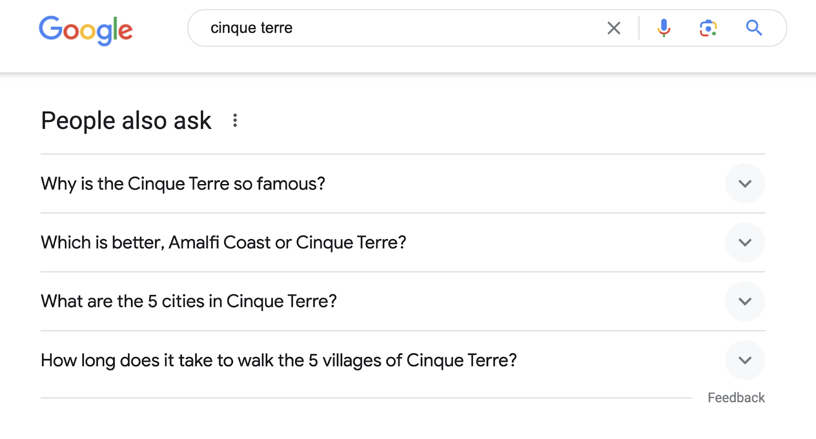 cinque terre people also ask box shows questions like why is cinque terre so famous, what are the 5 cities in cinque terre, and more