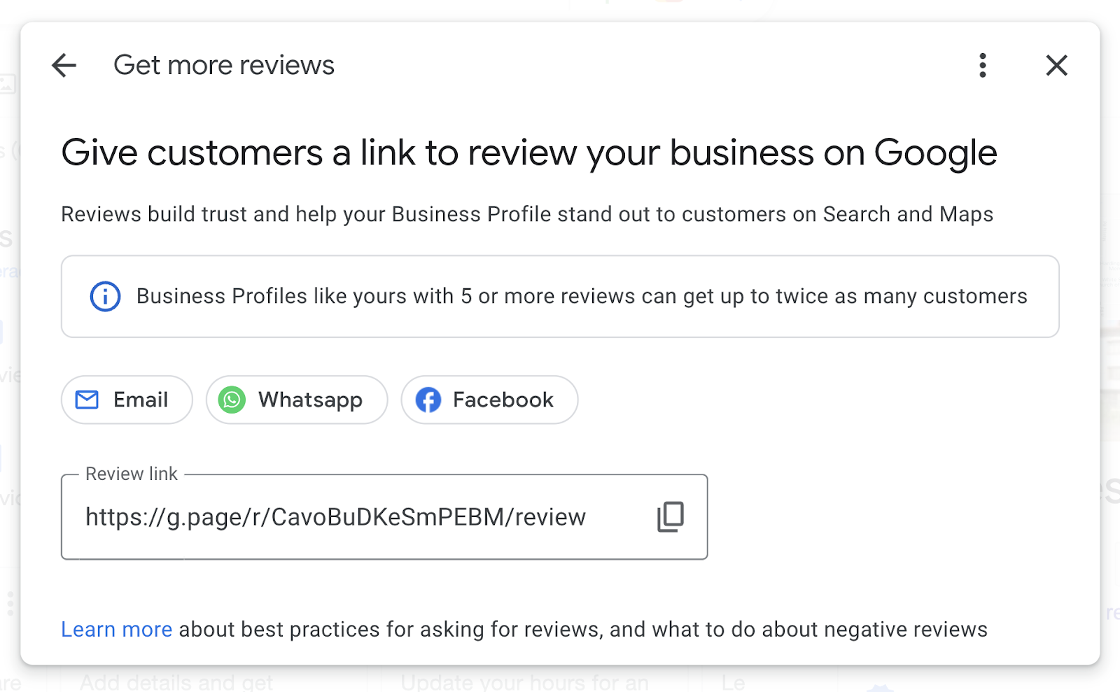 Give customers a link to review your business on Google