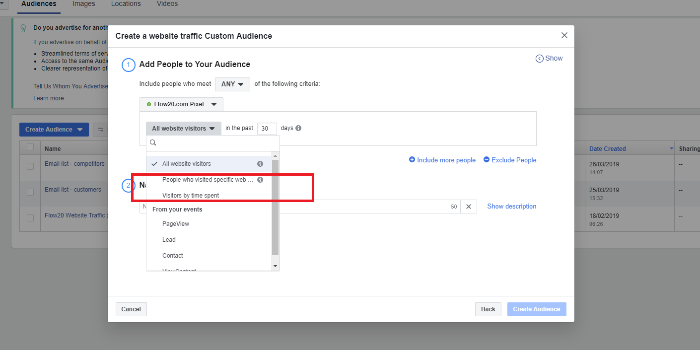 Creating custom audiences on Facebook.