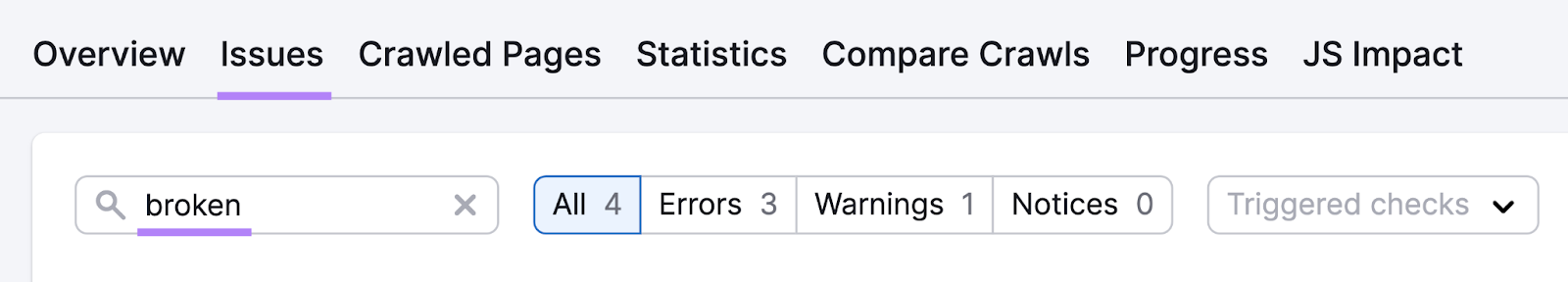 "broken" entered into Issues search bar