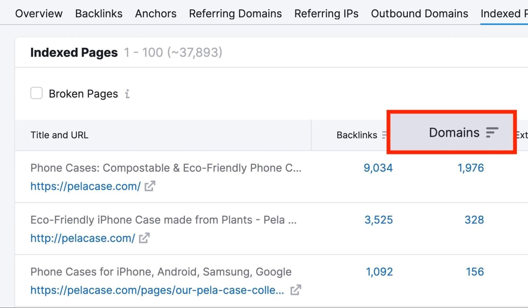 Indexed pages domains