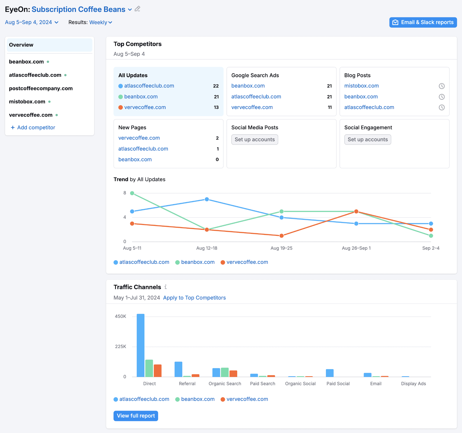 EyeOn overview report for the coffee subscription niche