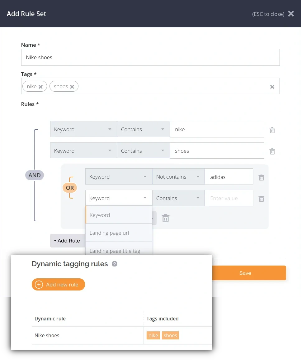 Adding a rules set to Accuranker tool