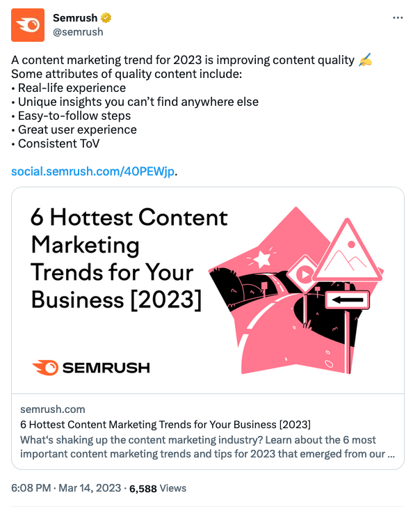 a tweet by Semrush