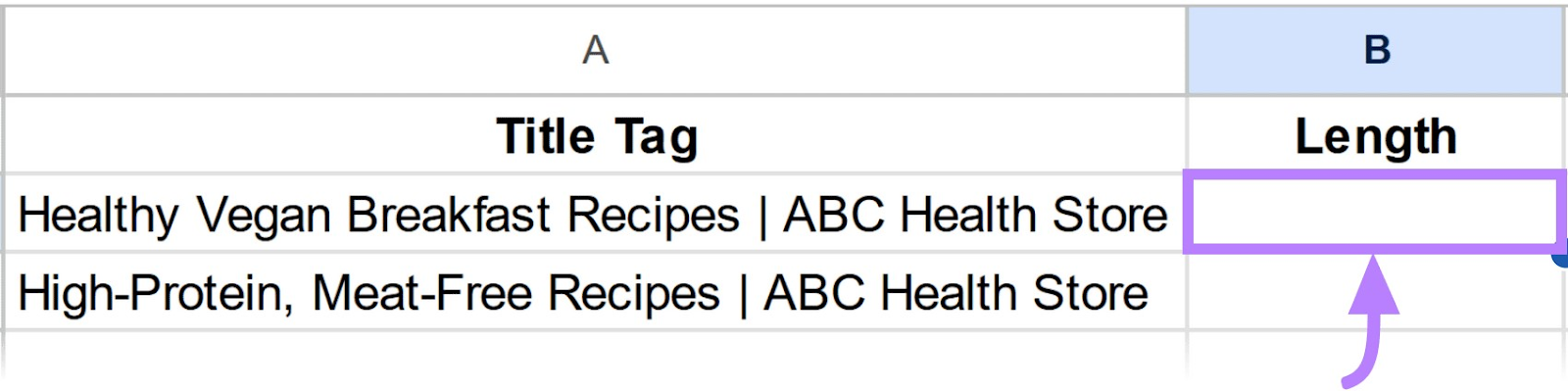 A cell next to the title selected in Google Sheets