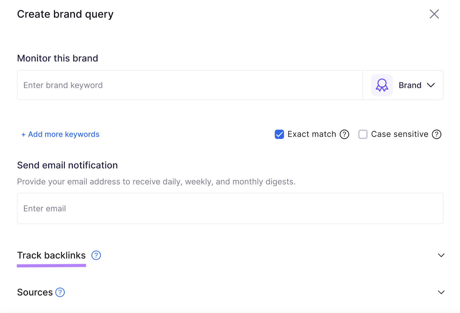 Create brand query in Brand Monitoring