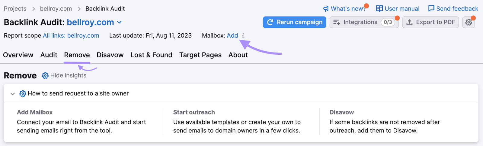 connect your email in the “Remove” tab