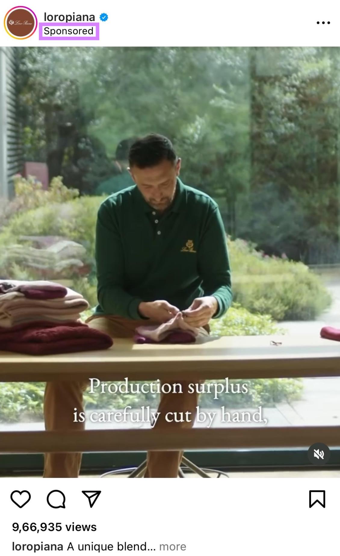 Instagram video ad example from "@loropiana"