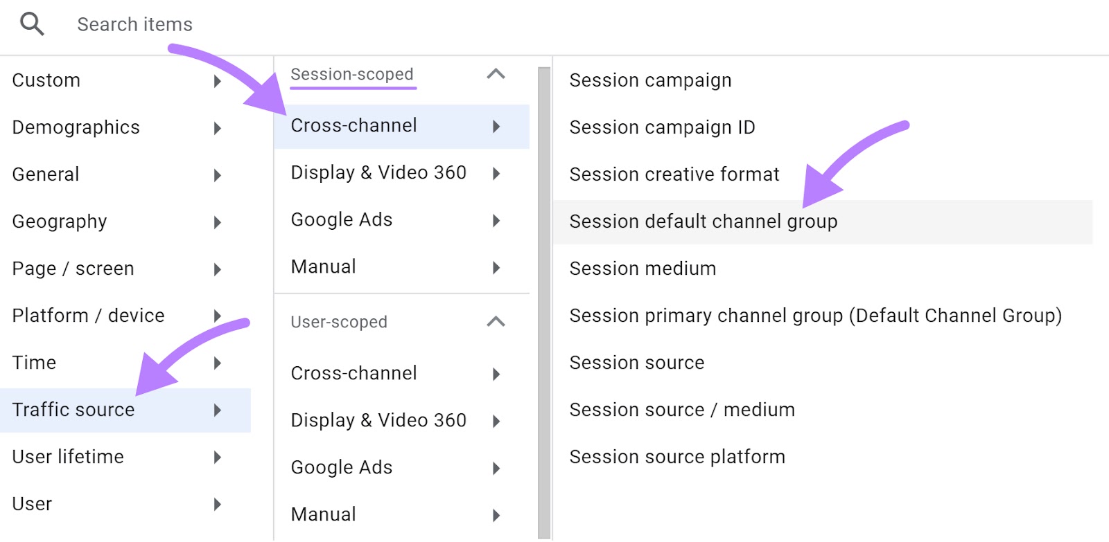 Navigating to “Session default channel group" option