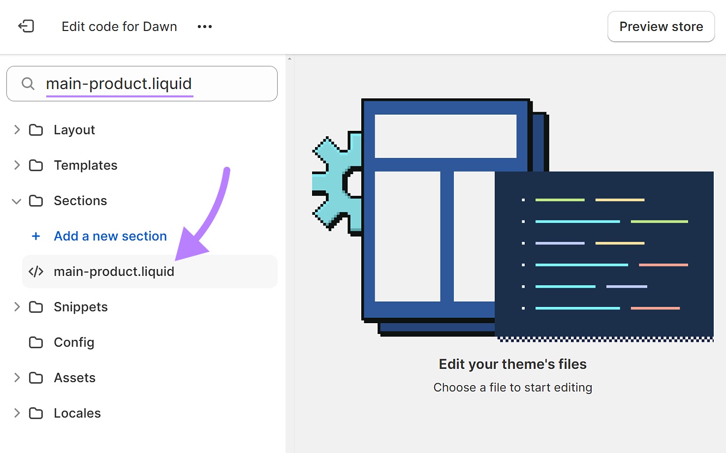 “main-product.liquid” highlighted