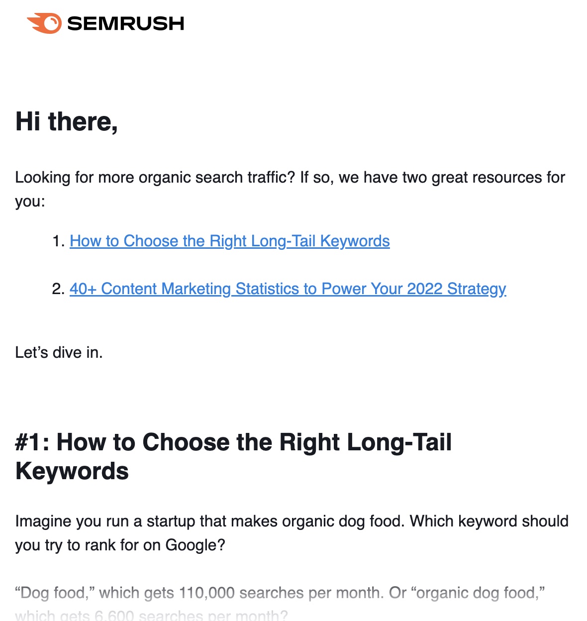 semrush newsletter example