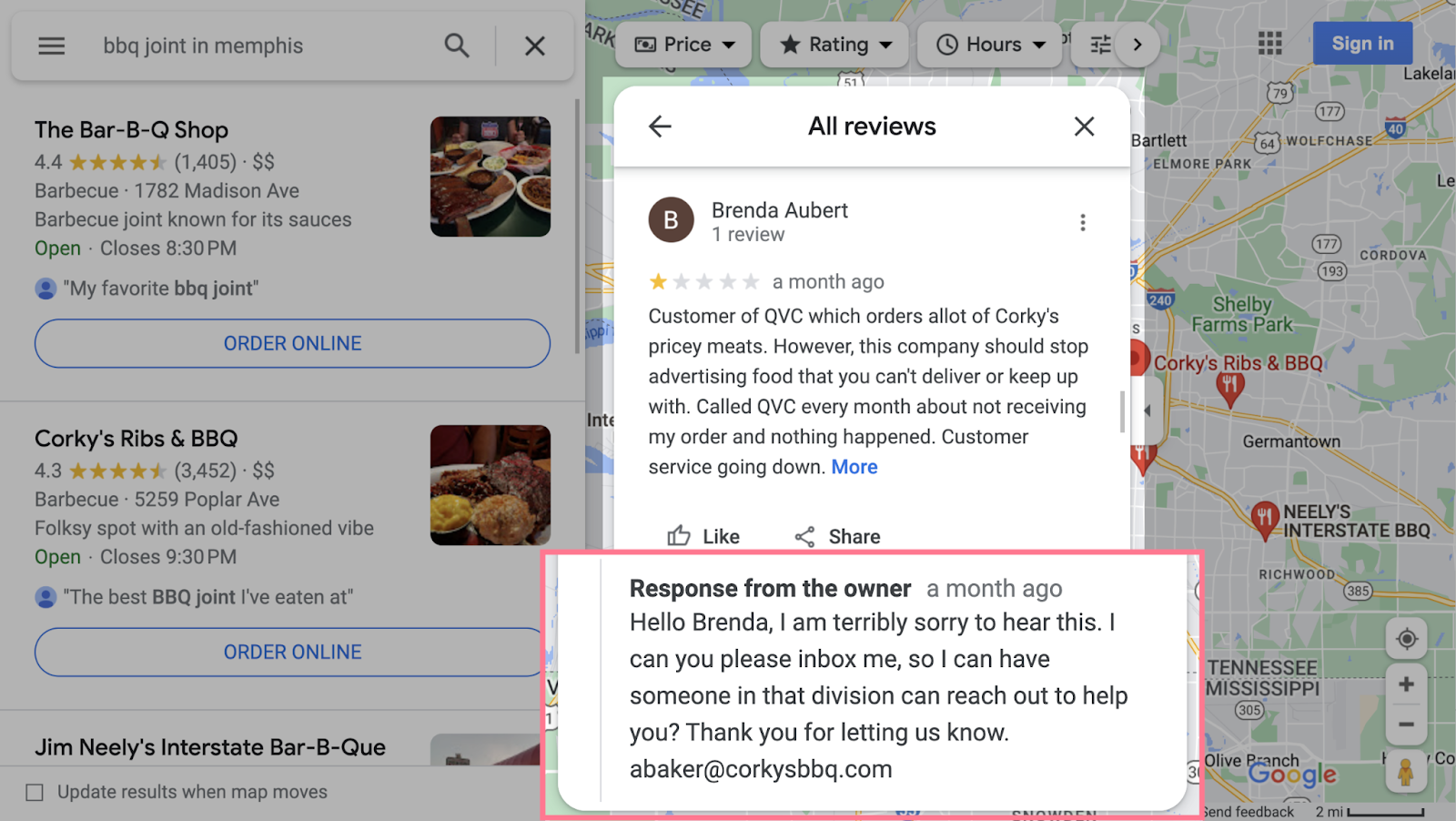 Responding to Google reviews example