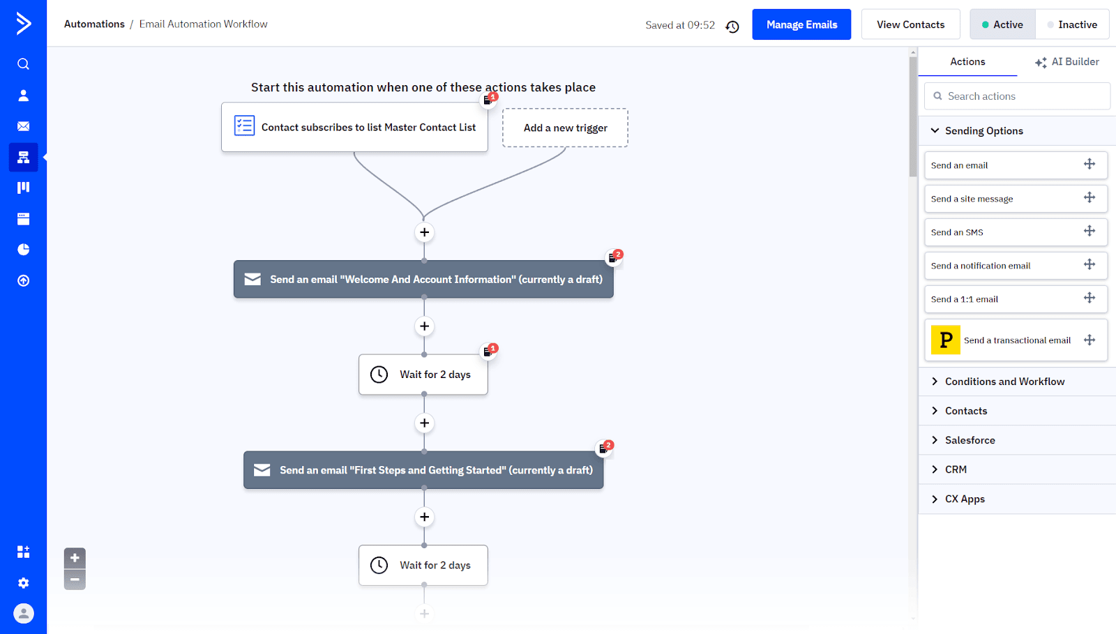 Email automation workflow in ActiveCampaign