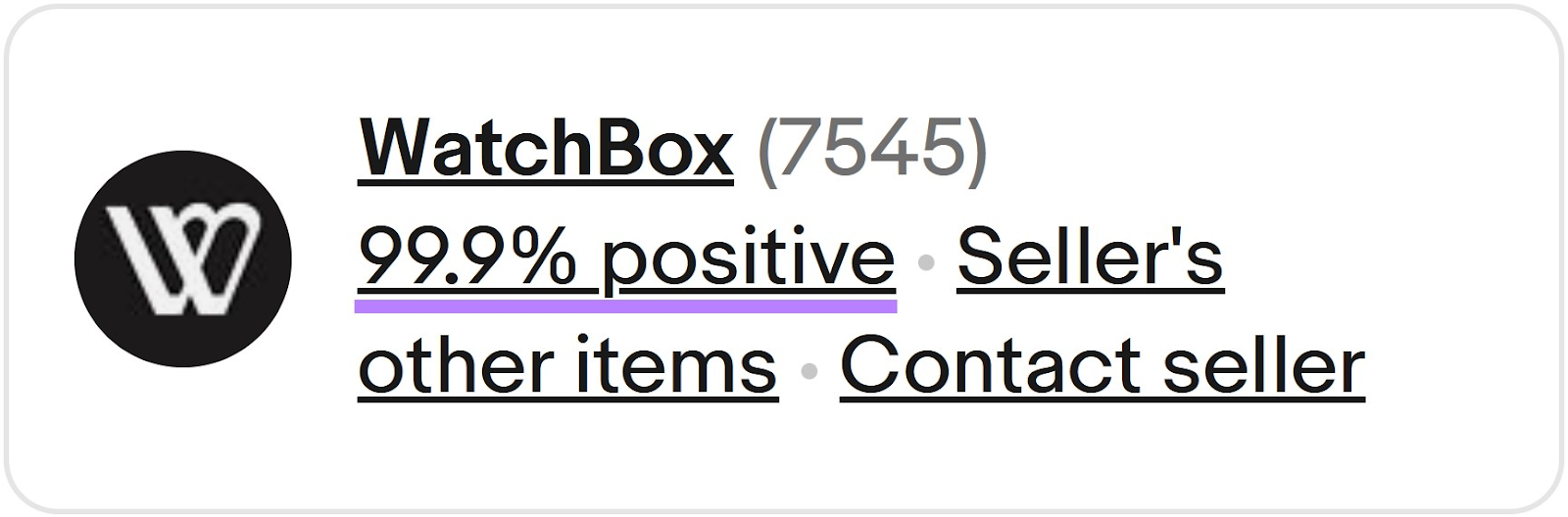 WatchBox shows 99.9% positive rating on eBay