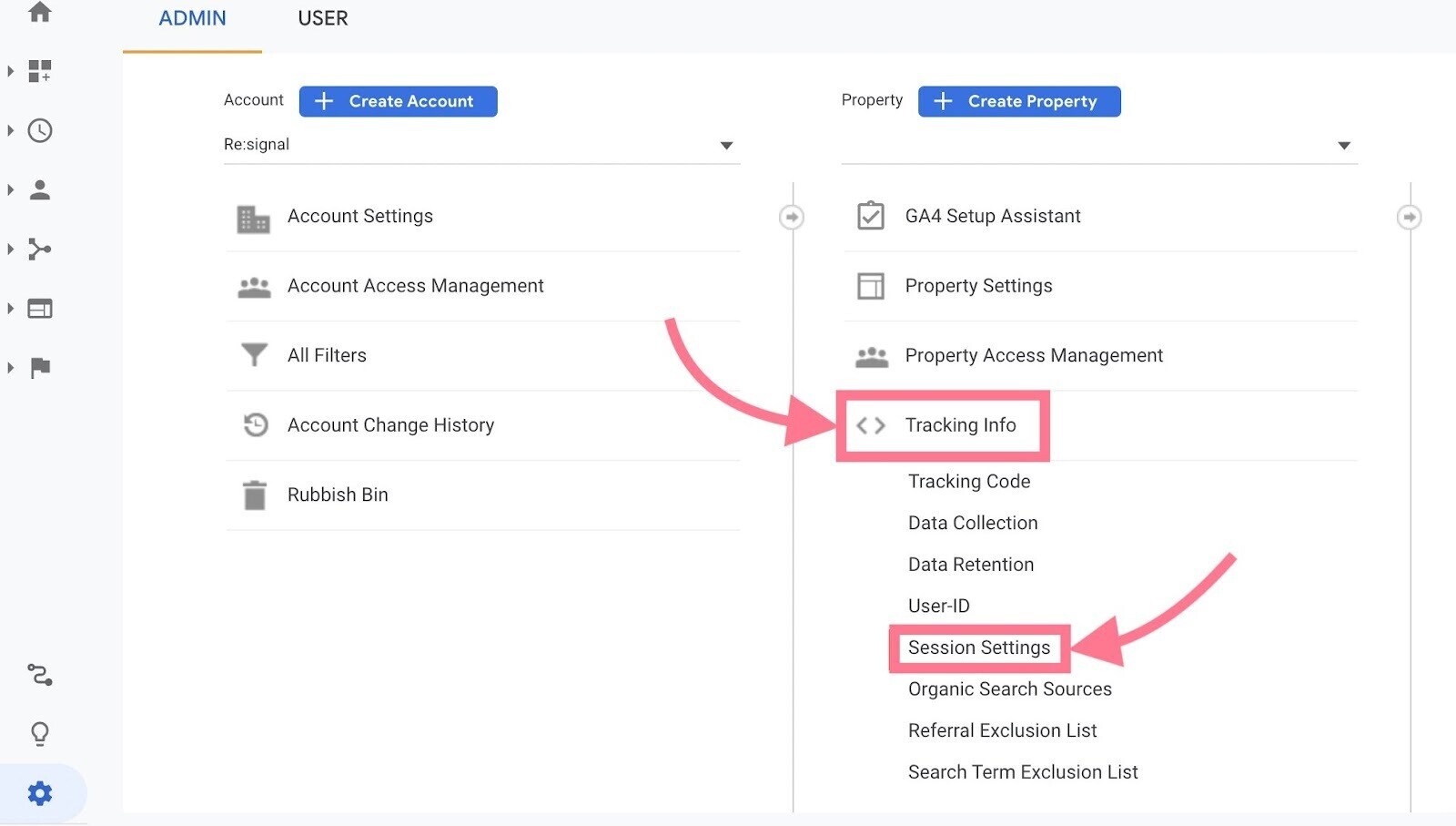 navigate to session settings