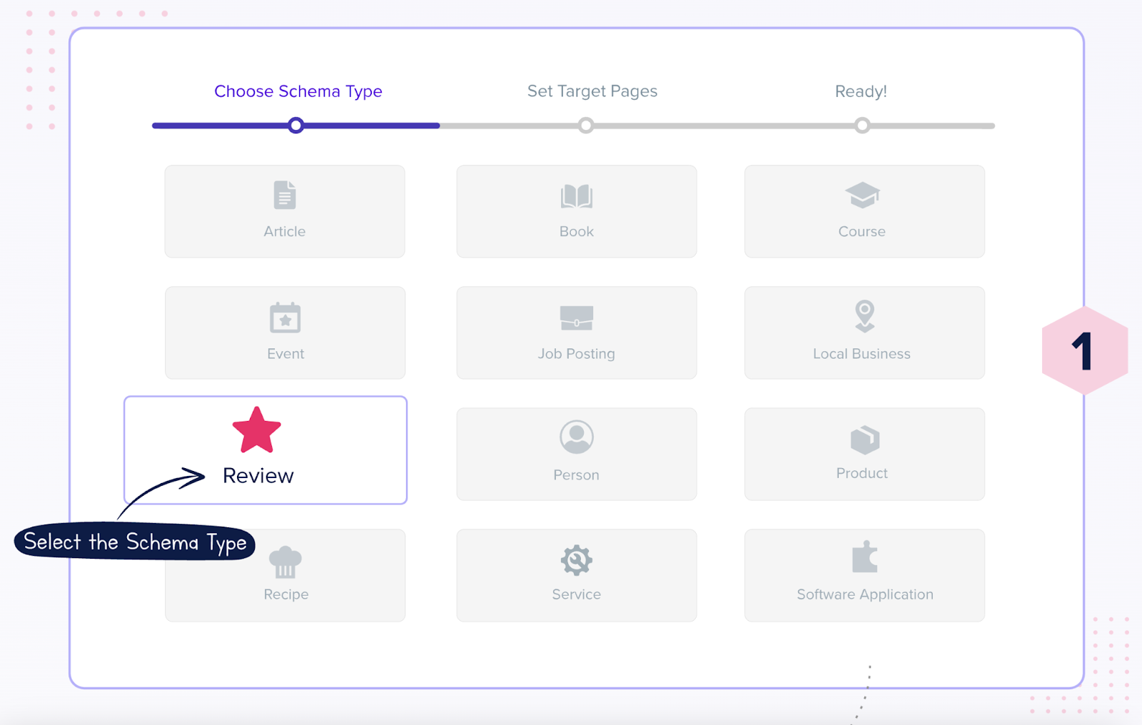 "Review" selected under "Choose Schema Type" window in Schema Pro