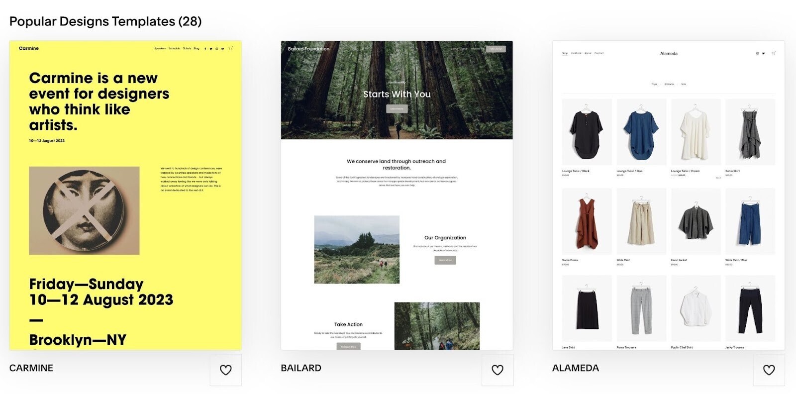 "Popular Design Templates (28)" page in Squarespace