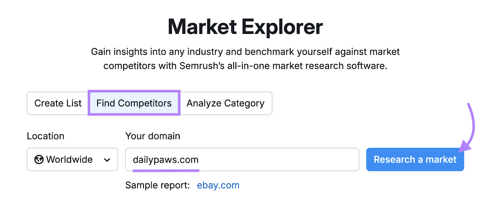 search for a competitor in market explorer