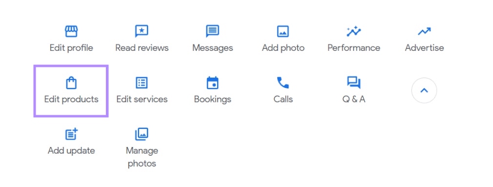 “Edit products” option selected from the GBP dashboard