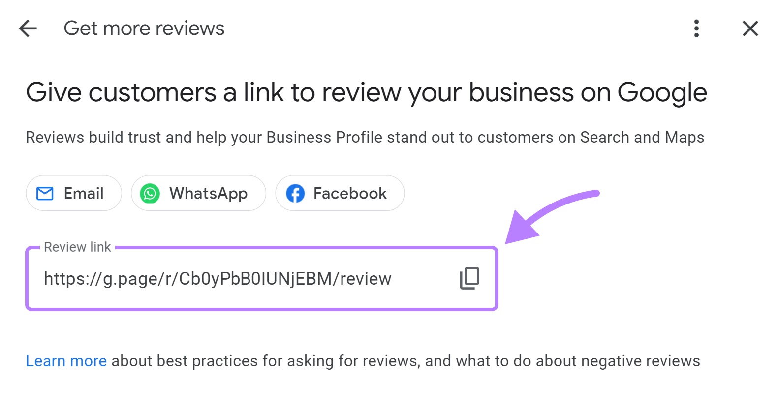 Give customers a link to review your business on Google