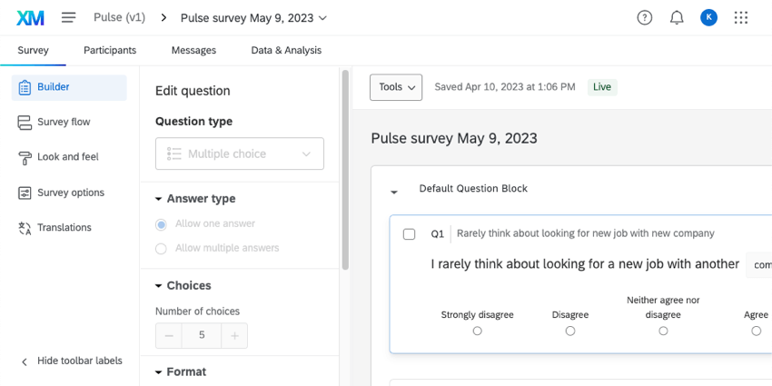 Qualtrics dashboard