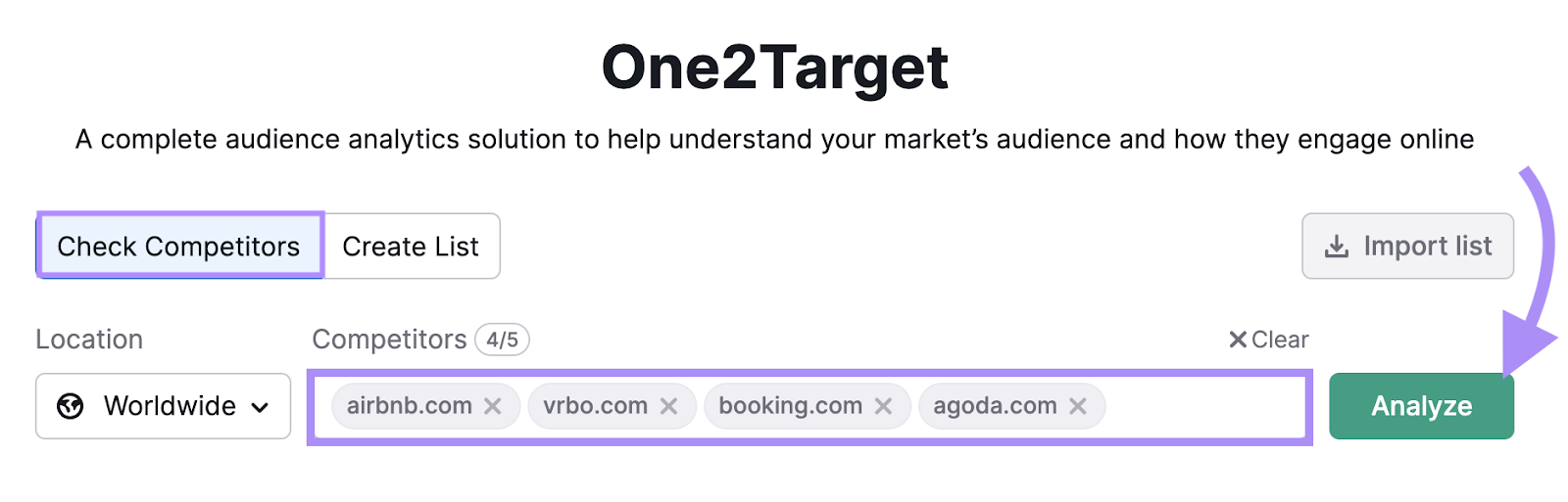 One2Target tool search bar