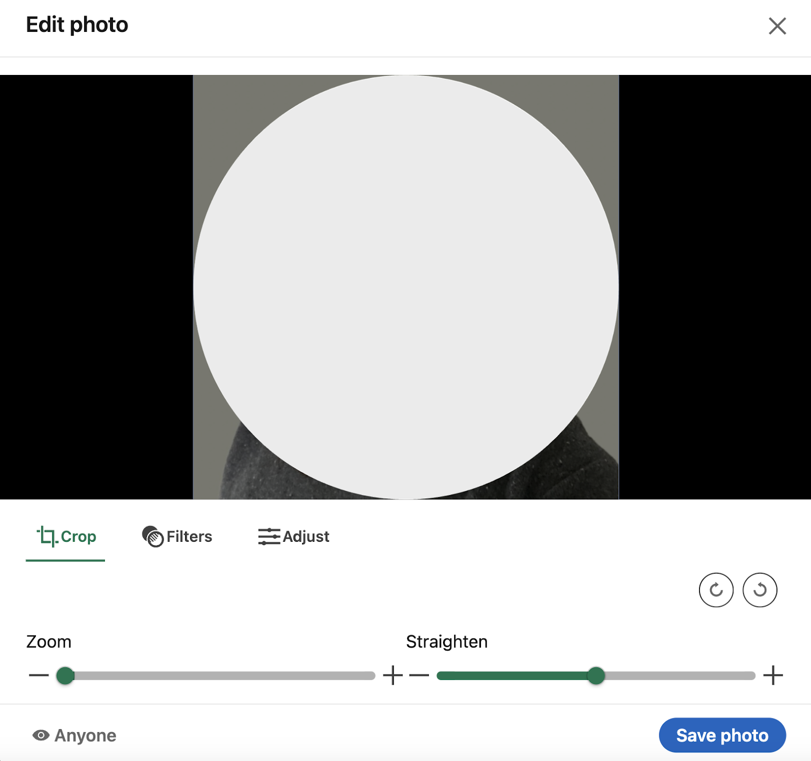 "Edit photo" window in LinkedIn