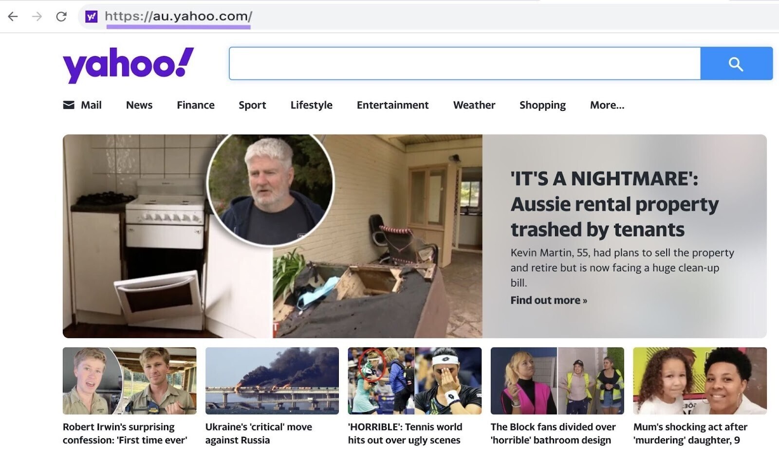 "au.yahoo.com" subdomain homepage