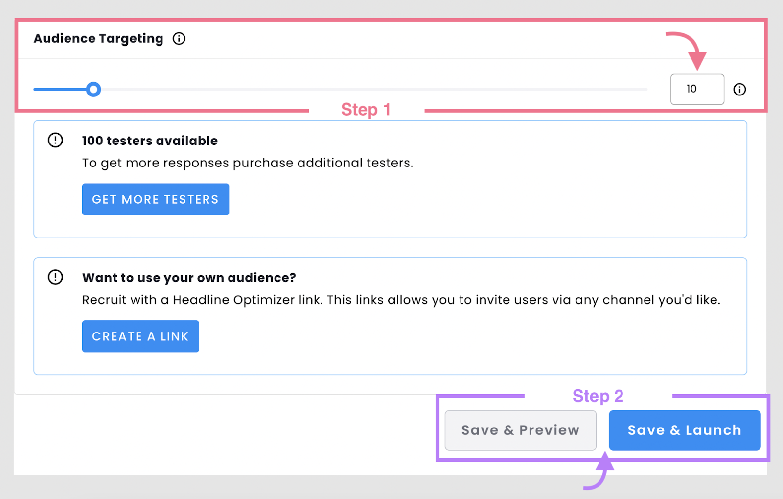 "Audience Targeting" window in Headline Optimizer tool