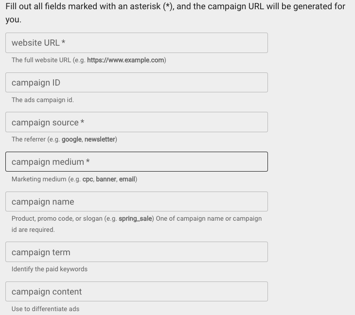 Google Analytics custom url builder form to generate urls containing utm codes