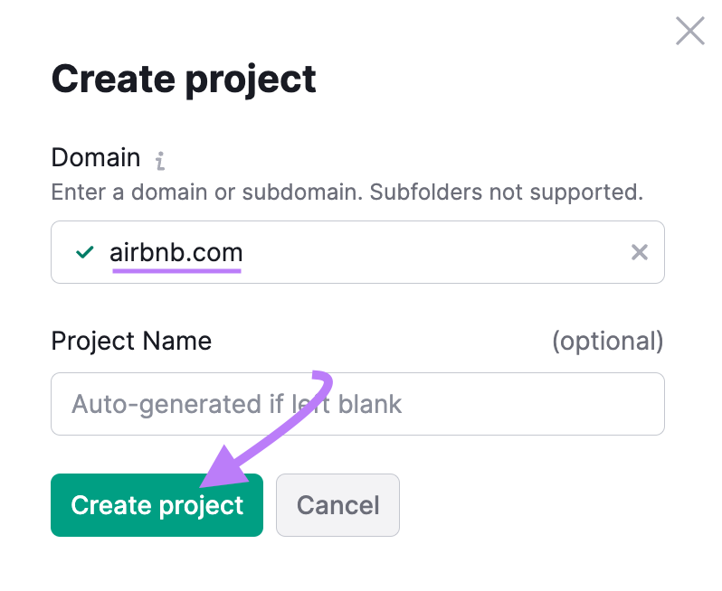 Add a new project to Organic Traffic Insights