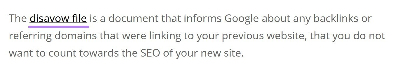 example of blog post sentence with anchor text “disavow file”