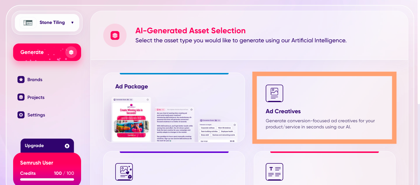 A screenshot of the asset dashboard on Ad.Creative.