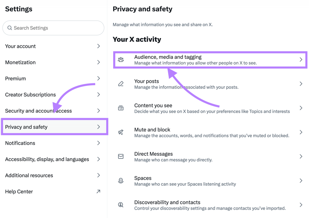 privacy settings on X