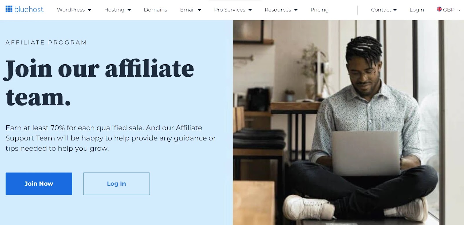 Bluehost Affiliate Program landing page