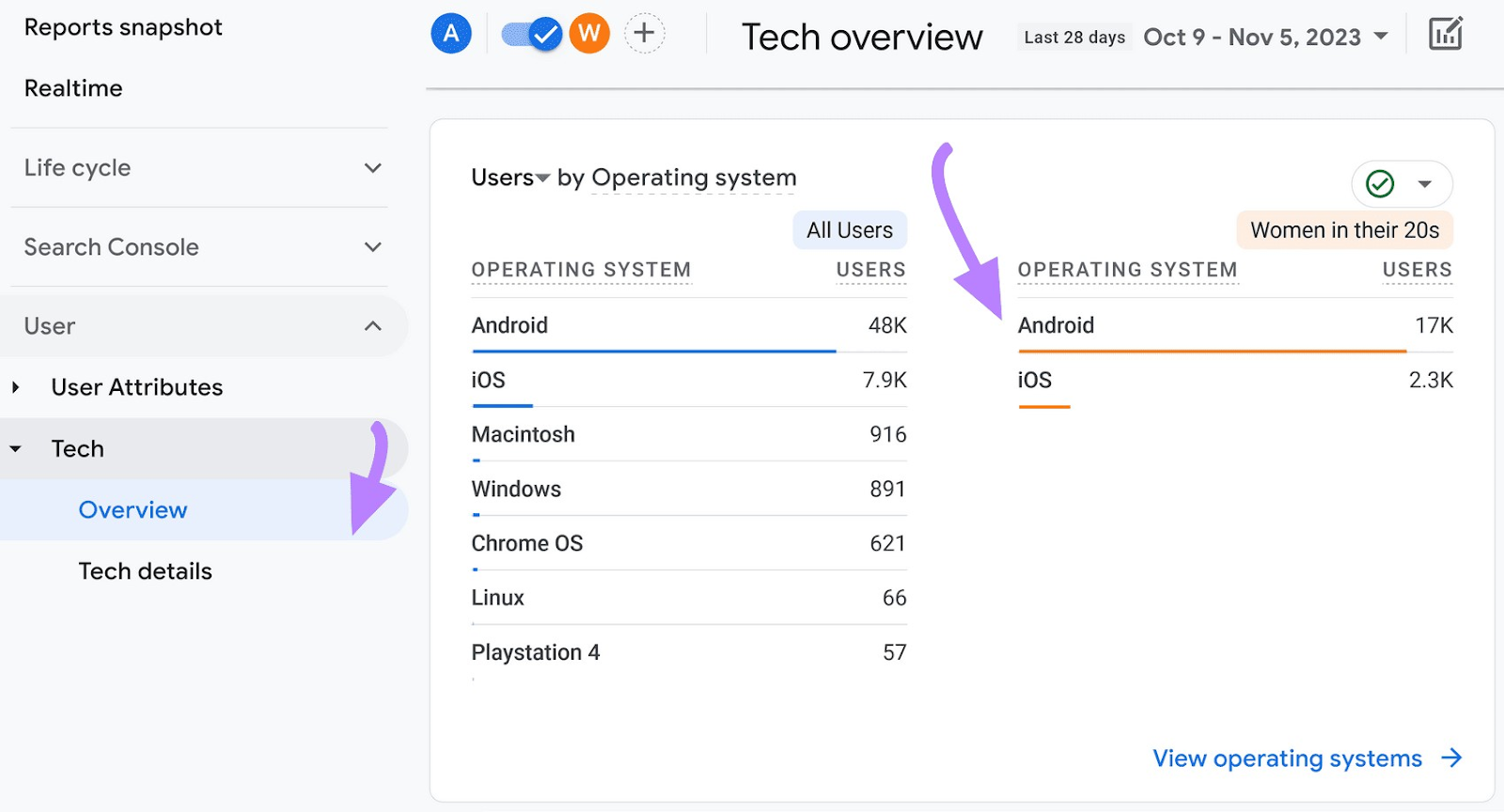 Tech overview section in GA4