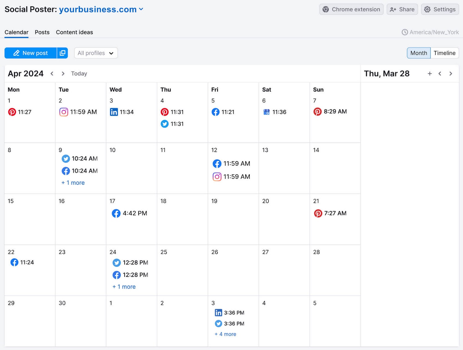 social media content calendar in Social Poster tool