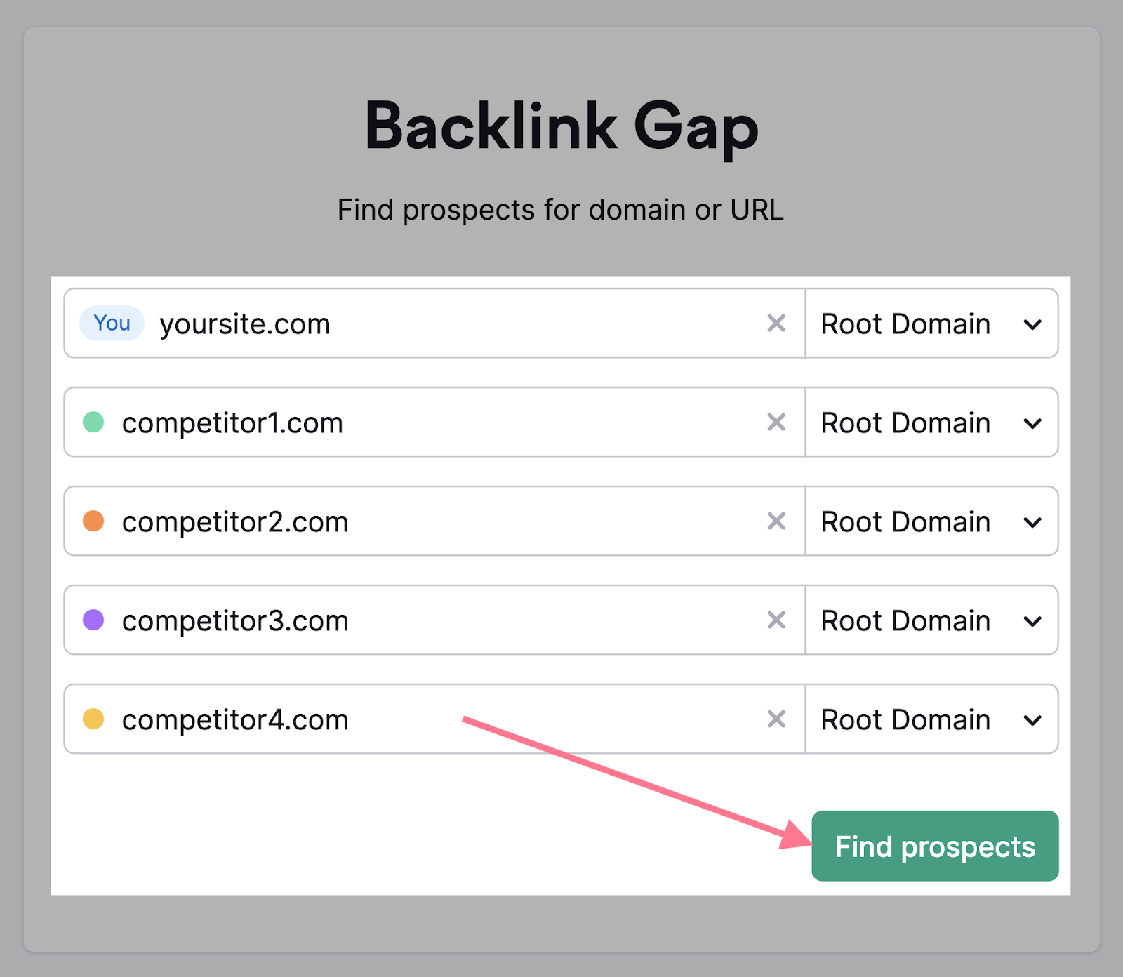 Backlink Gap tool search