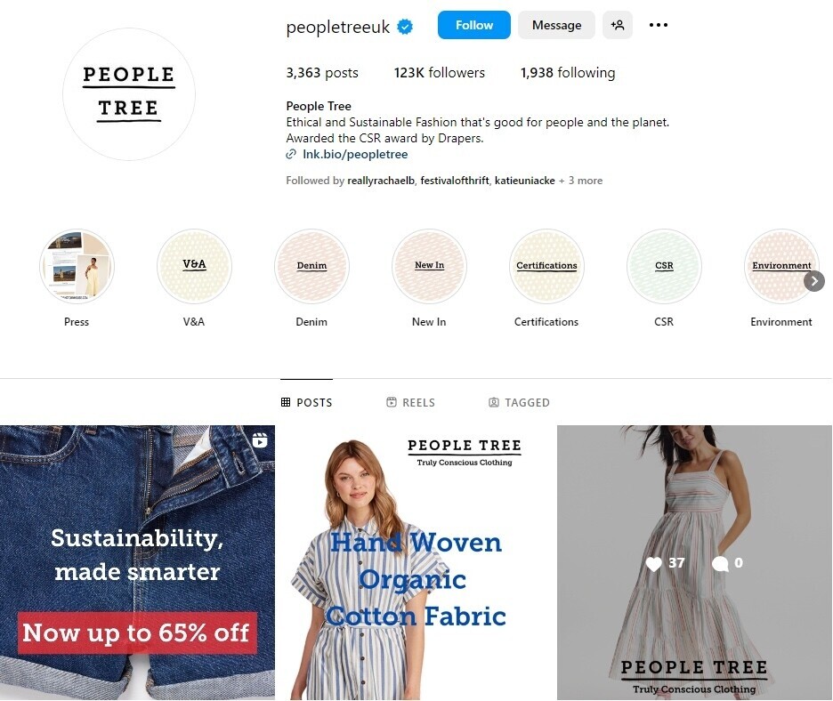 People Tree's Instagram profile