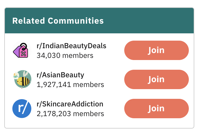 "Related Communities" section on Reddit