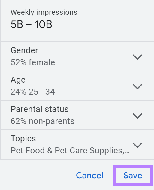 estimates of audience size based on gender, age, and parental status