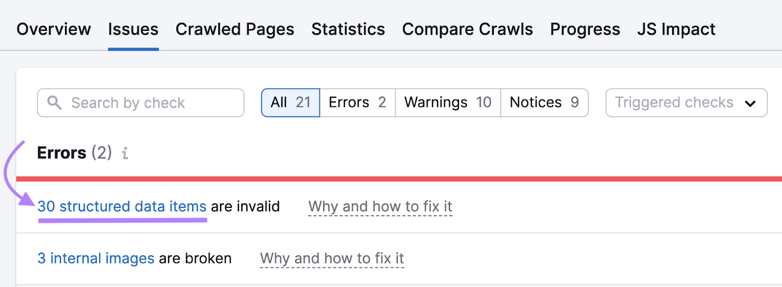 site audit tool shows 30 structured data items are invalid