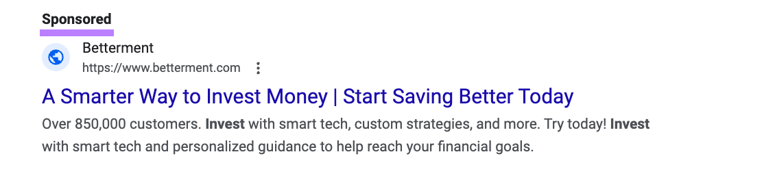 sponsored ad says "a smarter way to invest money | start saving better today"